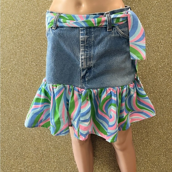 Hand Crafted Dresses & Skirts - Vintage reworked wrangler denim handmade skirt -L